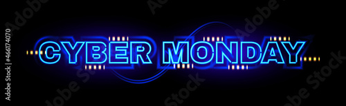 Cyber Monday shining banner with neon light.