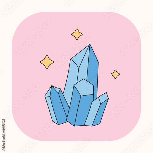Cute Mystic boho crystal illustration. Hand drawn cartoon colorful mystic stone element. Silhouette icon in doodle kawaii design. Esoteric icon on pink background. Vector hoax art.	