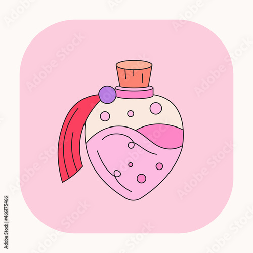 Cute Mystic boho love elixir illustration. Hand drawn cartoon colorful elixir of love element. Silhouette icon in doodle kawaii design. Esoteric icon on pink background. Vector love potion art.	