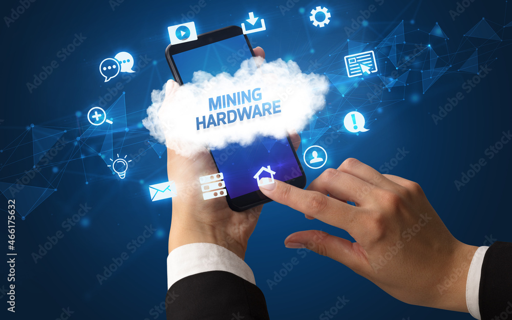 Hand using smartphone with cloud technology concept Hand using smartphone with cloud technology concept