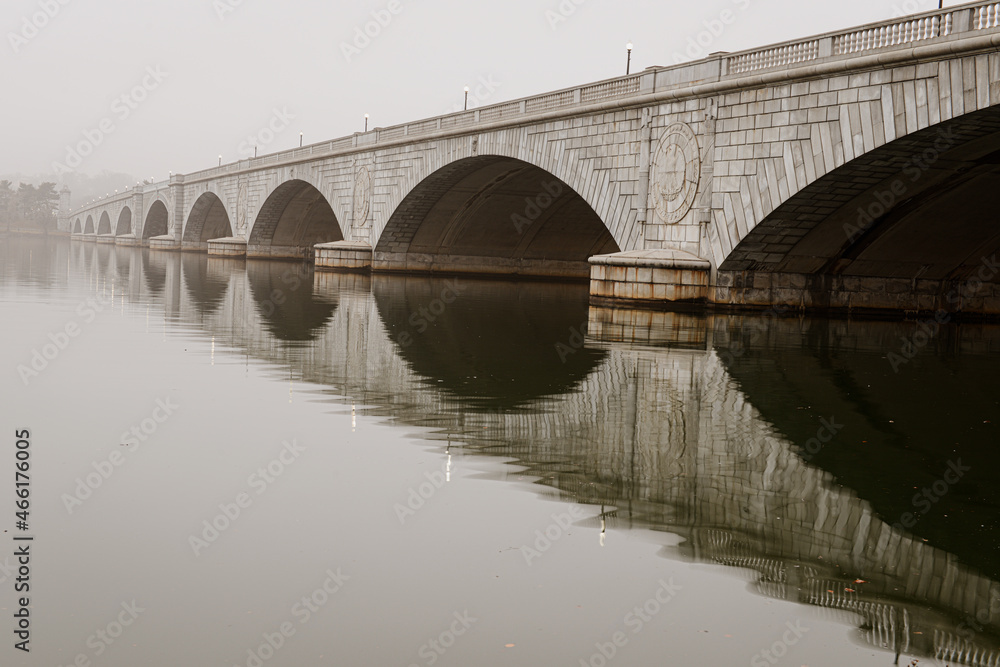 Memorial Bridge in a foggy morning - Washington DC United States