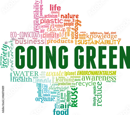 Going Green vector illustration word cloud isolated on white background.