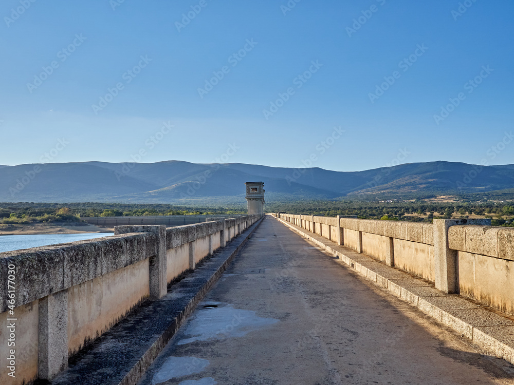 Photography of Riosequillo dam. A dam of Canal de Isabel II located in Buitrago del Lozoya, Guadarrama mountains. Madrid, Spain