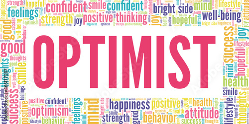 Optimist vector illustration word cloud isolated on white background.
