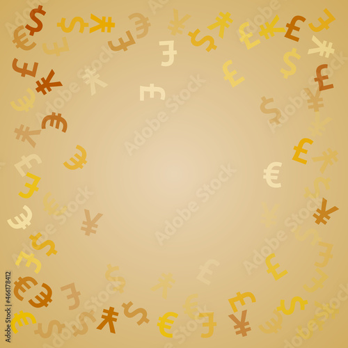 Euro dollar pound yen golden icons flying currency vector design. Success backdrop. Currency tokens