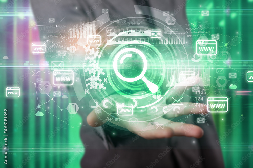 Businessman holding technology icon concept Businessman holding technology icon concept