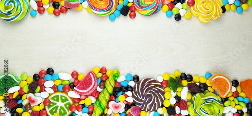 Candy with jelly and candy. colorful set of different kids sweets and treats