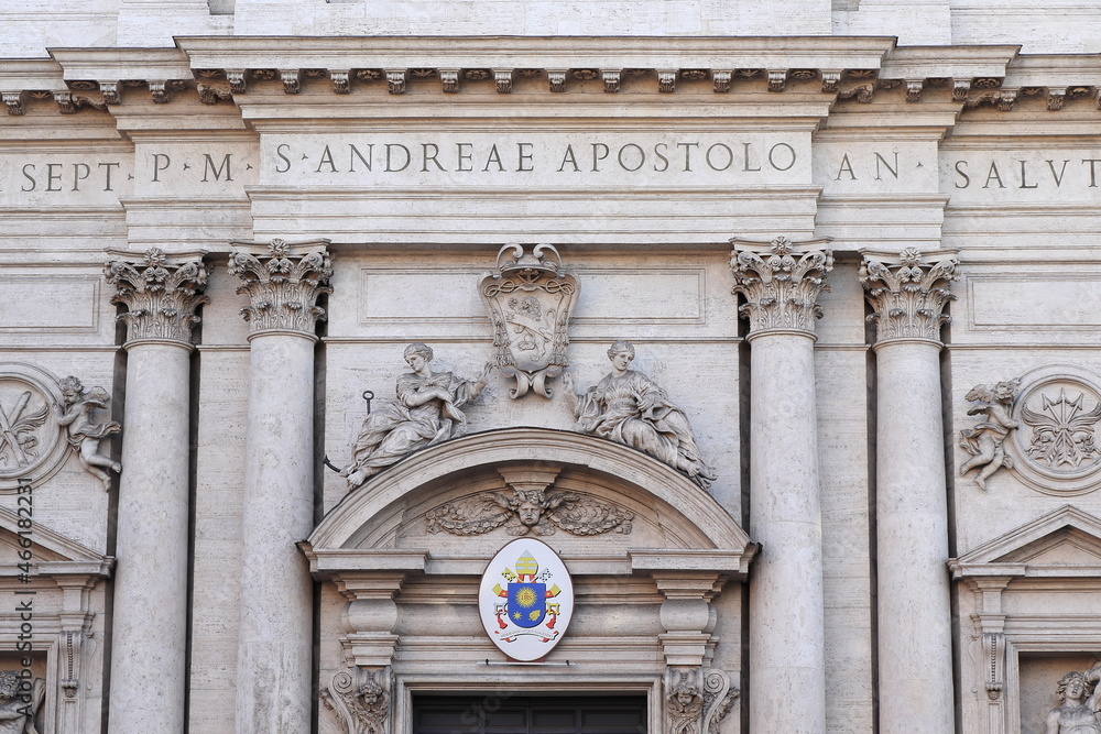Sant'Andrea della Valle Church Facade Sculpted Details in Rome, Italy
