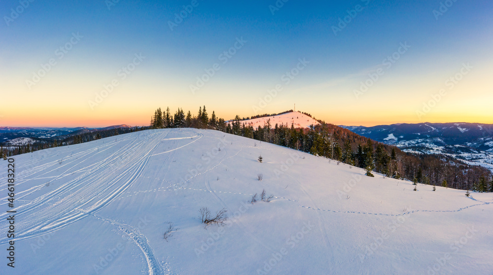 Top view of mesmerizing view of the ski slope