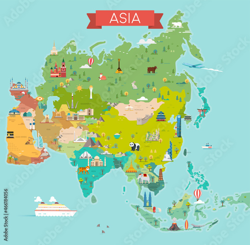 Asia Map. Map with country names.