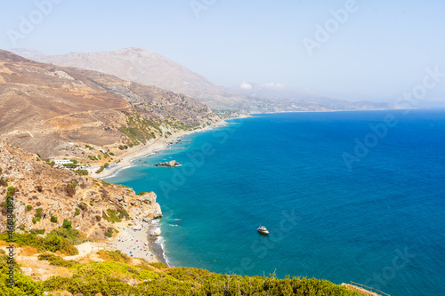 Beautiful greek seascape at sunny day. Place of Crete