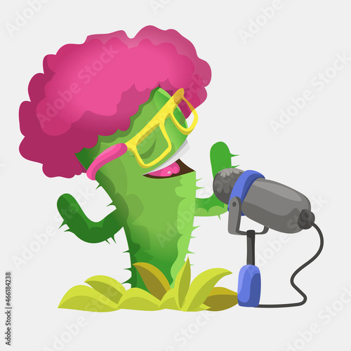 Cactuses cute kawaii vector character. Plant with smiling faces. Cactus sings a song. Funny emoji, emoticon set. Isolated cartoon color illustration