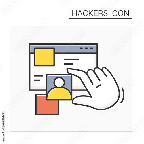 Personal data color icon.Password and user account stealing hacker attack. Concept of internet security, site cloning, account and information stealing.Isolated vector illustration