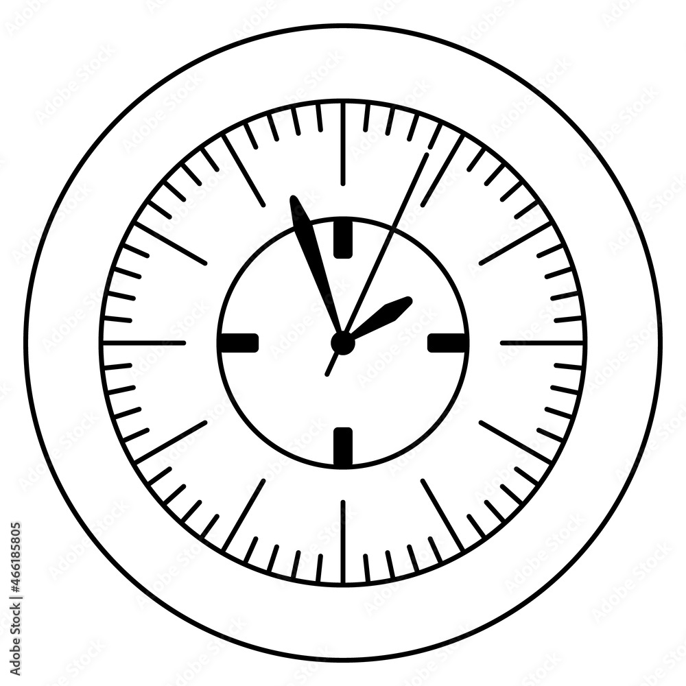 Dial for the pressure gauge. Round clock for the interior. Wristwatch design. Vector icon, outline, isolated. Dial for the pressure gauge. Round clock for the interior. Wristwatch design. Vector icon, outline, isolated.