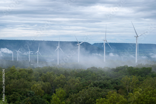 Photography Wind turbine electrical energy plant on Khao Yai Thiang at Nakhon Ratchasima Province , Thailand