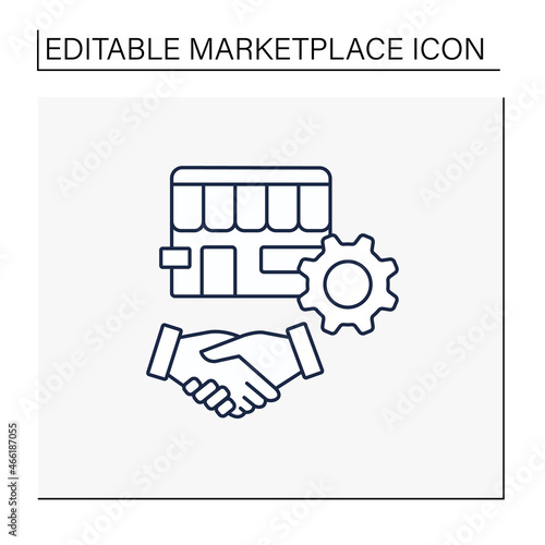 Managed marketplace line icon.Markets verifying product authenticity, providing pricing guidance. Establish trust with customers.Marketplace concept. Isolated vector illustration. Editable stroke