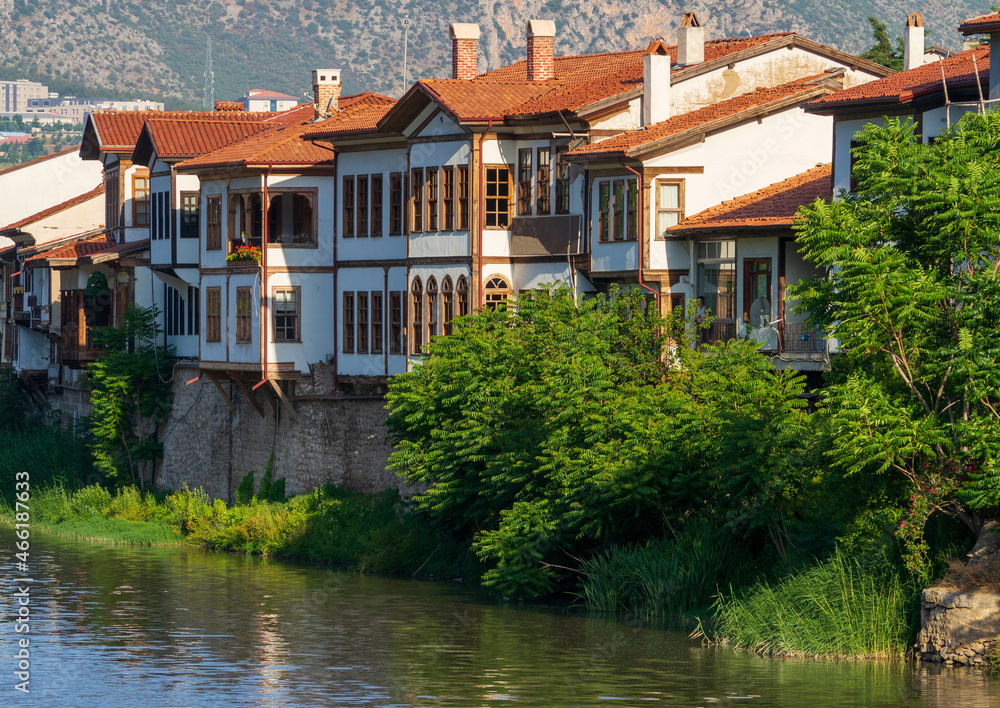 Old Ottoman houses on the banks of the Yesilirmak River in Amasya