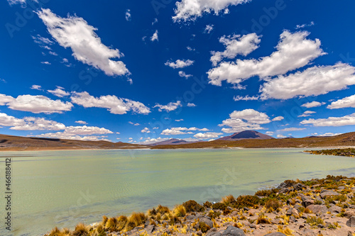 Bolivia, the southwest of the Altiplano, Potosi Department. Eduardo Avaroa Andean Fauna National Reserve. Laguna Hedionda, endorheic salt lake photo