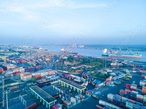 Aerial View of Chittagong Port Sea Port of Bangladesh photo