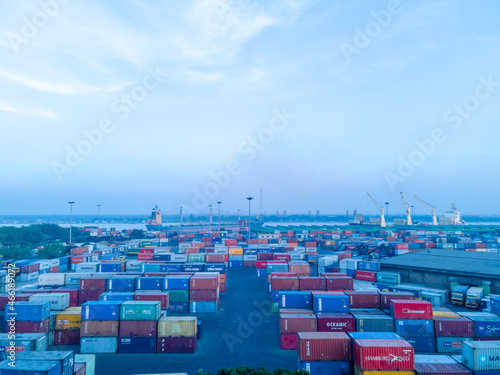 Chittagong Port Container Dock Aerial Drone View of Sea Port Bangladesh photo