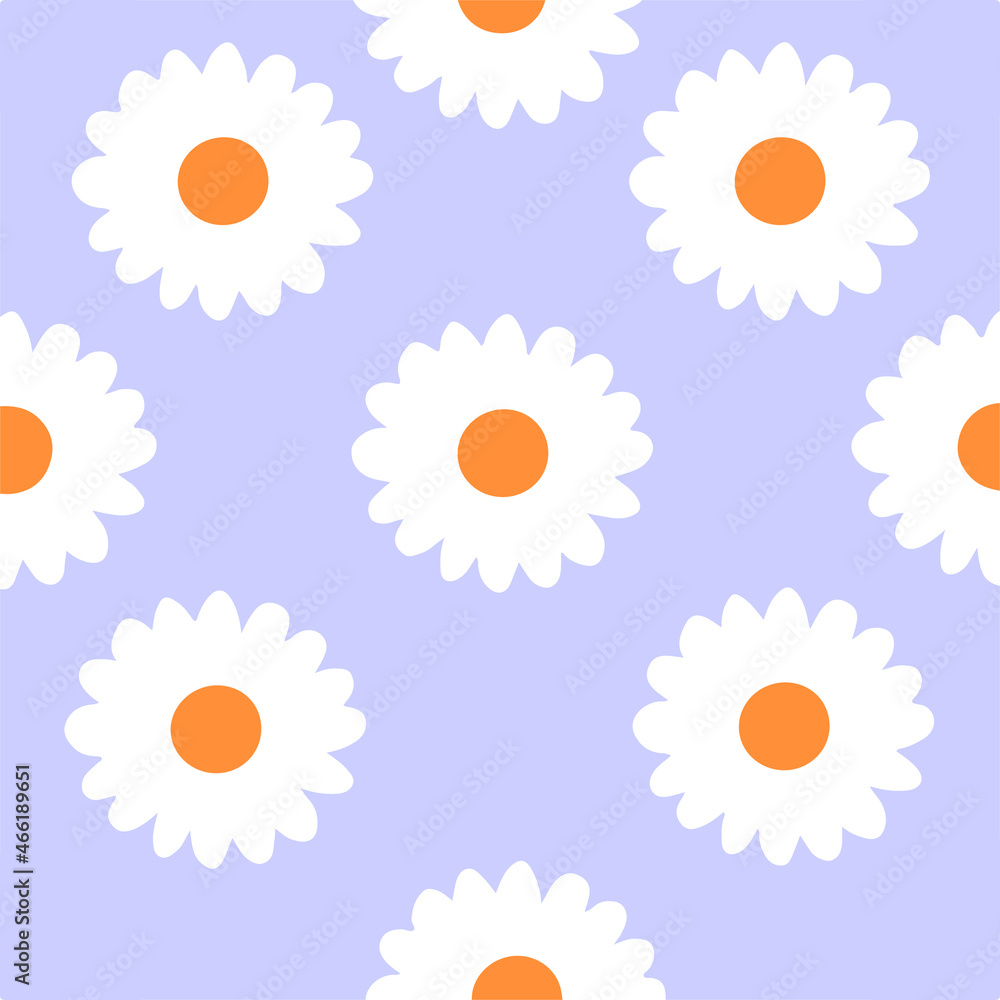 Daisy Flower Seamless Background. Floral Vector Illustration.