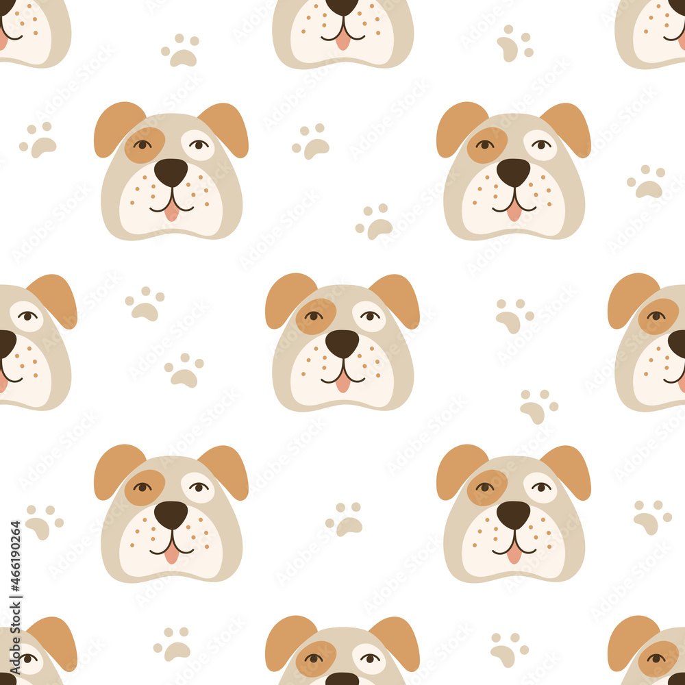 Naklejka premium Dog face Seamless pattern design. Vector illustration.