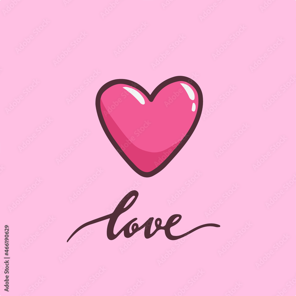 Love Symbol. Pink Heart Valentine Vector Illustration.