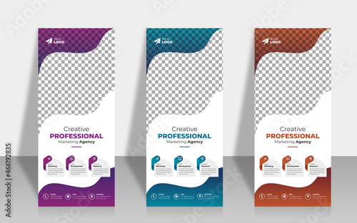 Roll up banner design template, vertical, abstract background, pull up design, modern x-banner, rectangle size.