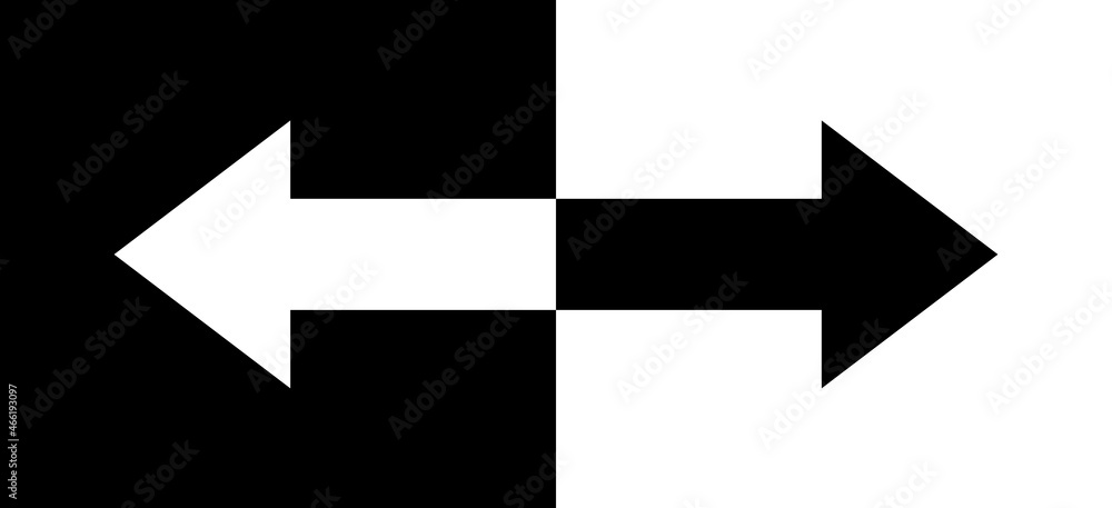 black and white arrow, two side arrow vector, isolated on a black and white background. black and white arrow, two side arrow vector, isolated on a black and white background.