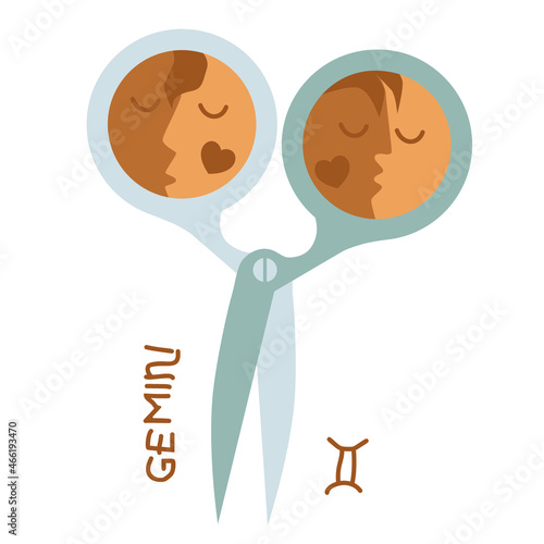 Funny Zodiac Gemini Sign. Comic Twins horoscope symbol. Flat cartoon style sketch vector illustration