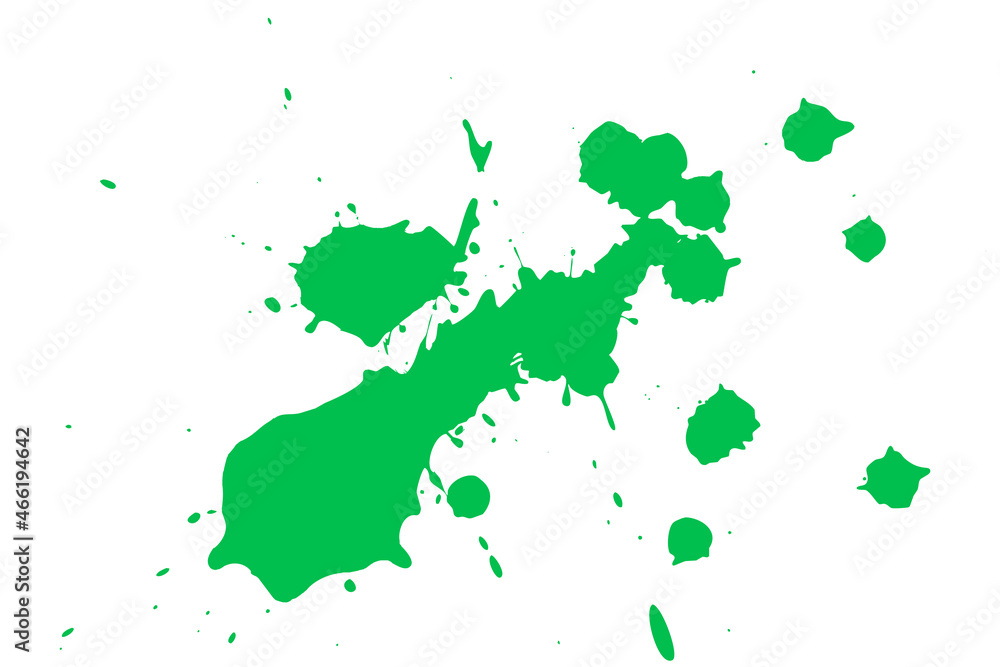 Green blot on a white background. Spots of ink on a piece of paper.