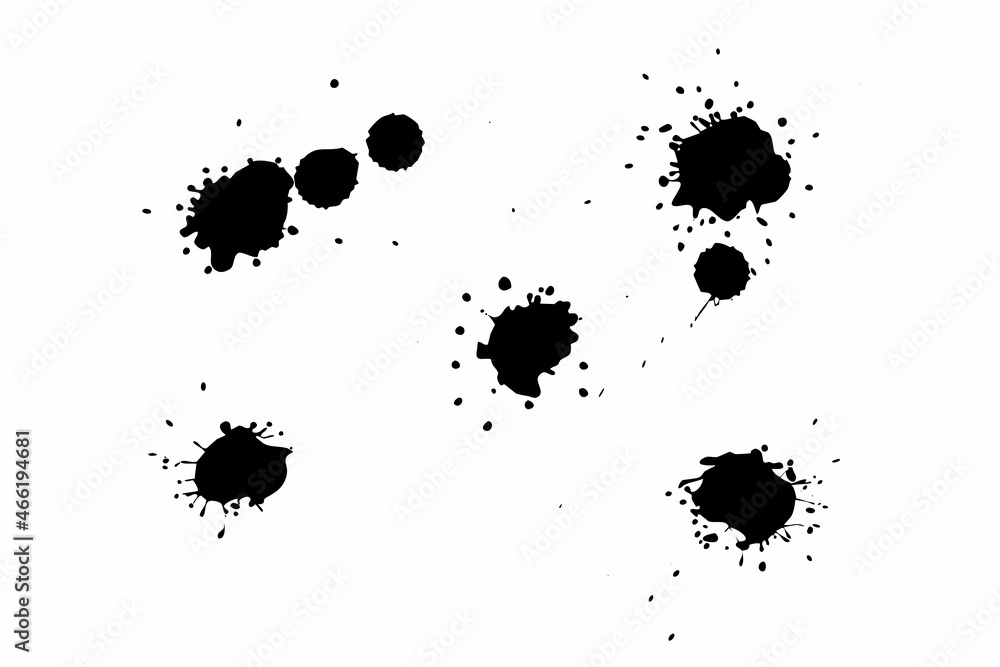 Black blot on a white background. Spots of ink on a piece of paper. Black blot on a white background. Spots of ink on a piece of paper.