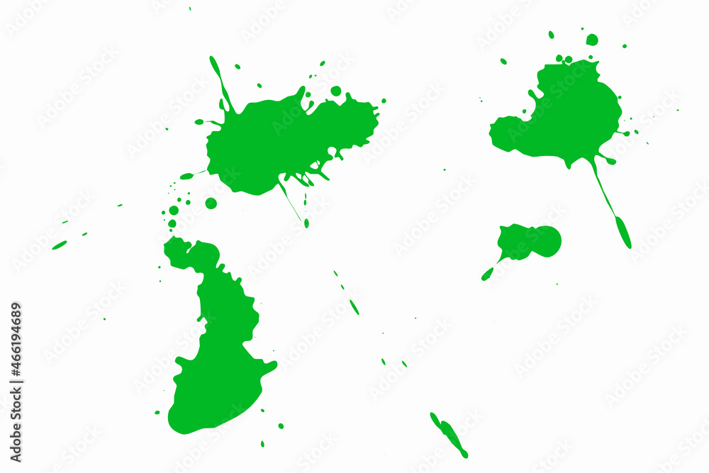 Green blot on a white background. Spots of ink on a piece of paper.