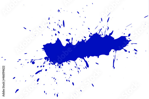 Blue blot on a white background. Spots of ink on a piece of paper.