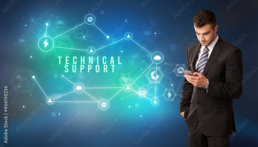Businessman thinking about technology concept Businessman thinking about technology concept