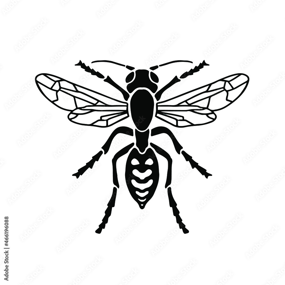 Wasp Logo Symbol. Stencil Design. Tattoo Vector Illustration.