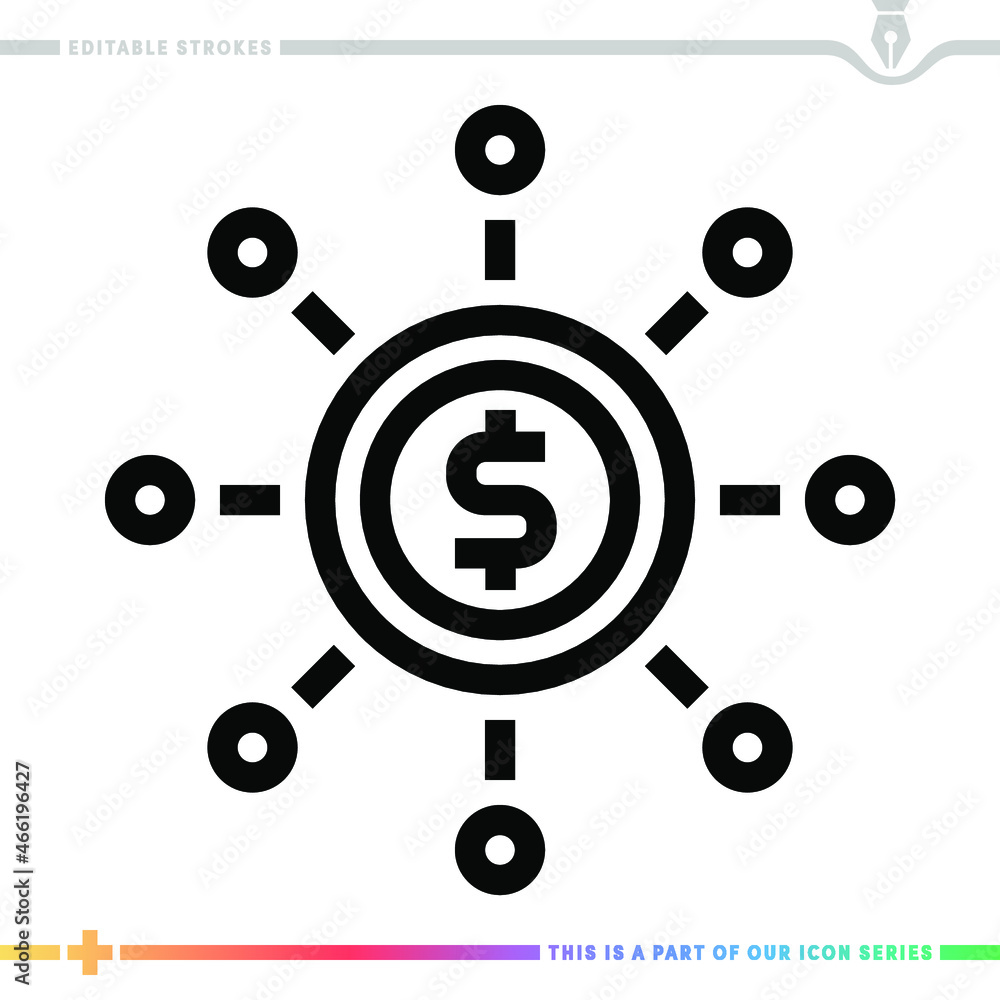 Editable line icon of centralized currency as a customizable black stroke eps vector graphic. Editable line icon of centralized currency as a customizable black stroke eps vector graphic.