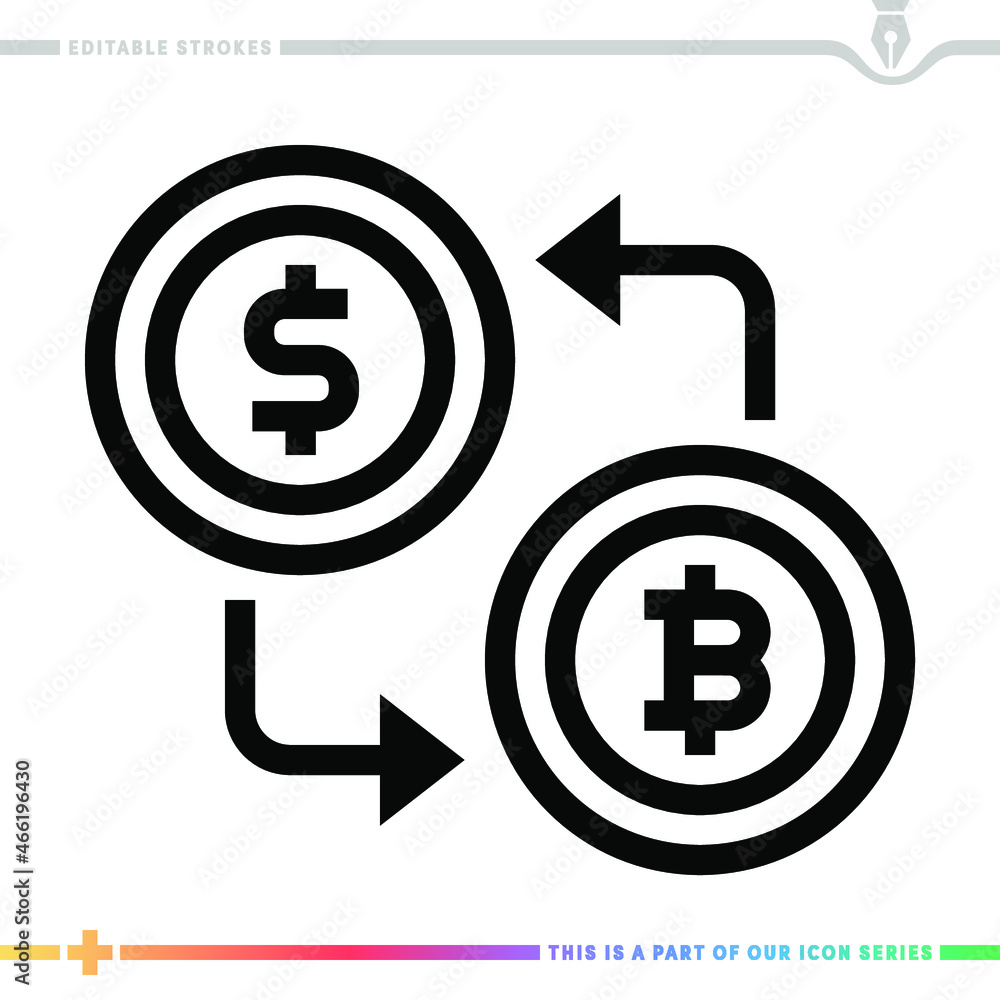 Editable line icon of cryptocurrency exchange as a customizable black stroke eps vector graphic. Editable line icon of cryptocurrency exchange as a customizable black stroke eps vector graphic.
