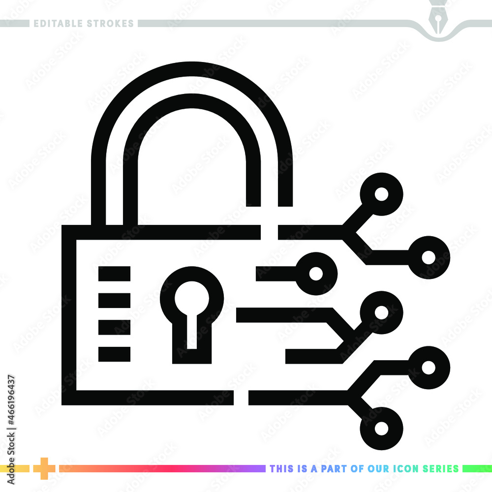 Editable line icon of digital security as a customizable black stroke ...