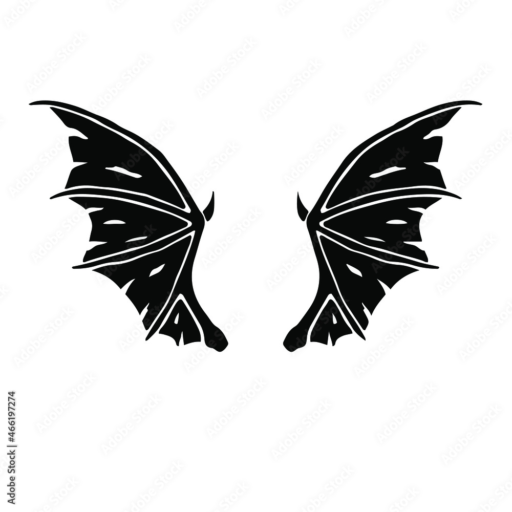 Black Devil Wings Logo on White Background. Tattoo Design Stencil ...