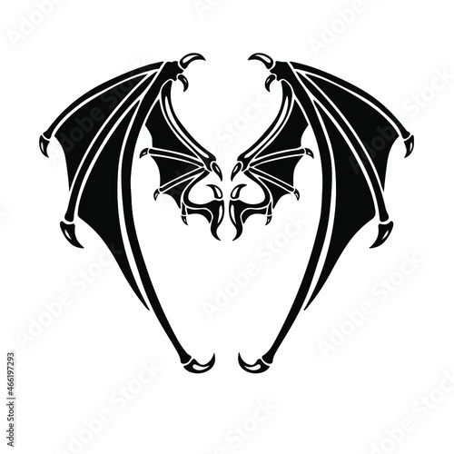 Black Devil Wings Logo on White Background. Tattoo Design Stencil Vector Illustration.