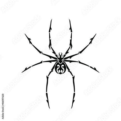 Black Tribal Spider Logo on White Background. Tattoo Design Stencil Vector Illustration.