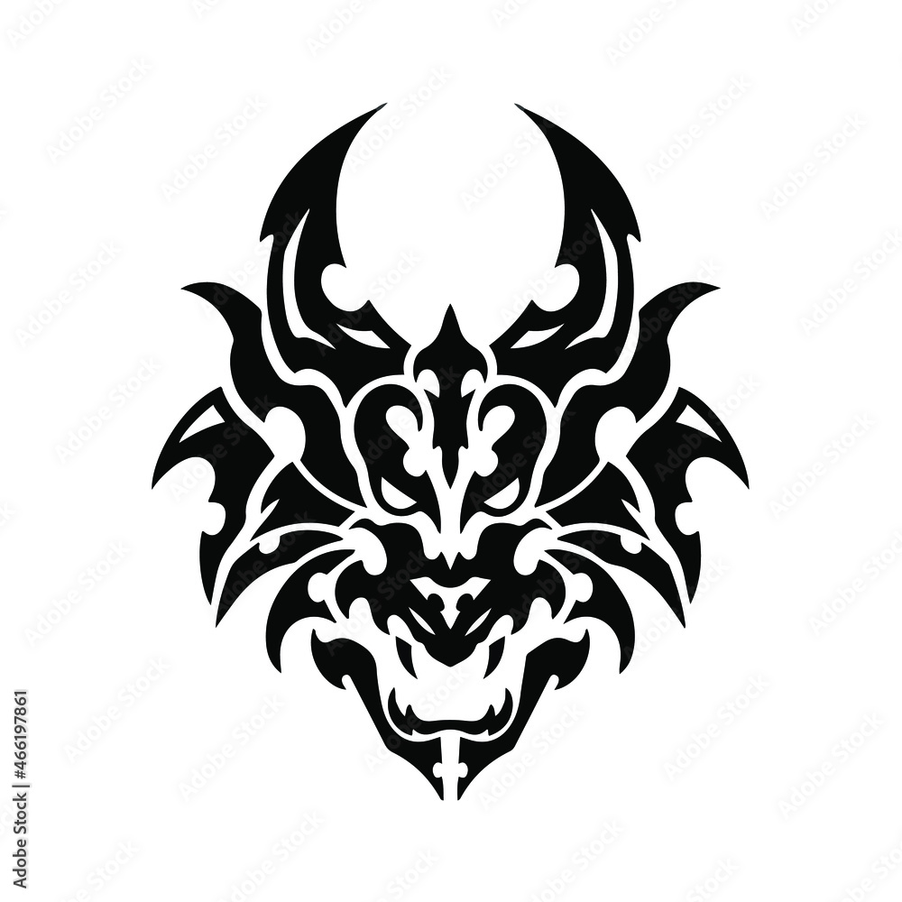 Black Tribal Dragon Head Logo on White Background. Tattoo Design ...