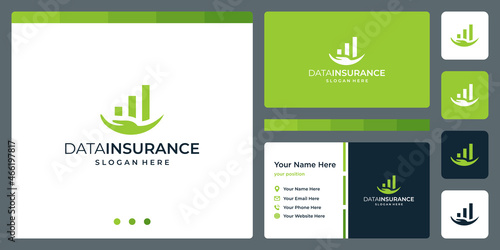 Insurance, in the palm holding data, investment and finance, logo design. Financial and insurance, vector design and illustration