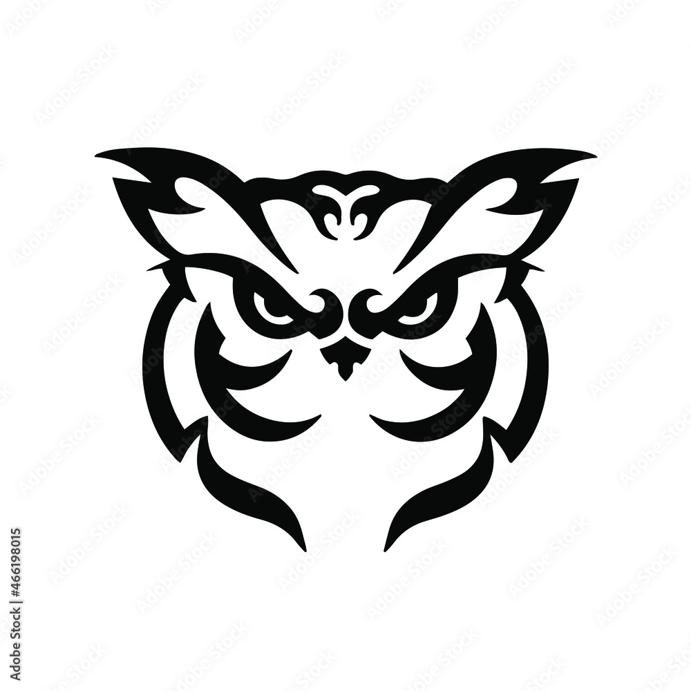 Black Tribal Owl Logo on White Background. Tattoo Design Stencil Vector Illustration Black Tribal Owl Logo on White Background. Tattoo Design Stencil Vector Illustration