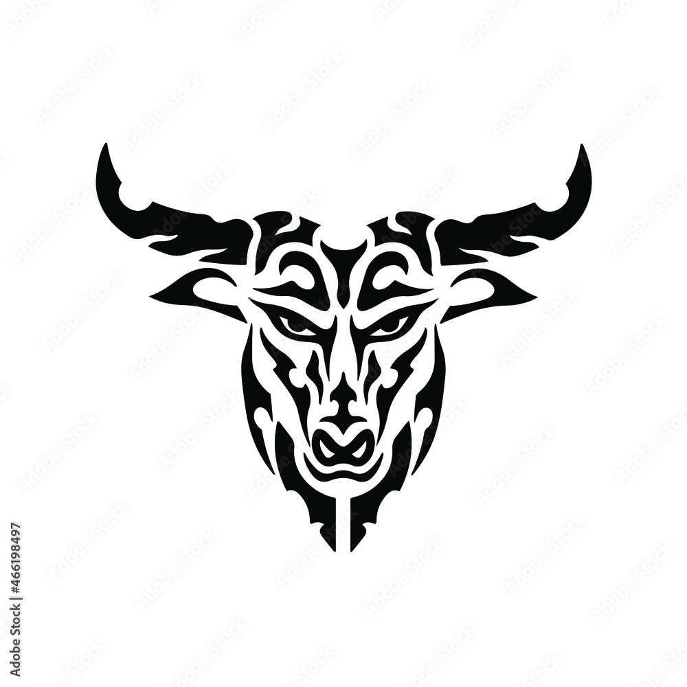 Black Tribal Bull Head Logo on White Background. Tattoo Design Stencil ...