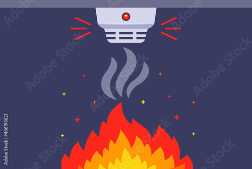 smoke detector against indoor fire. building smoke alarm. flat vector illustration