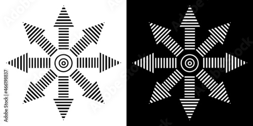 Black and white radiating from the center point of the arrow. Circular arrows sign. Vector Icons. Isolated on a white and black background