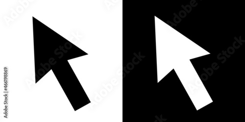 Black and white arrow cursor icon.Pointer icon flat. Isolated on a white and black background