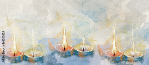 Photos Lit candles. Watercolor design background.